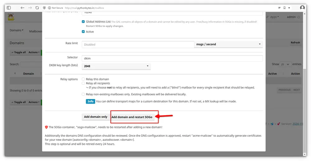 mailcow-add-domain
